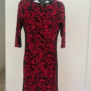 Anne Klein Black Dress with Red Floral Pattern